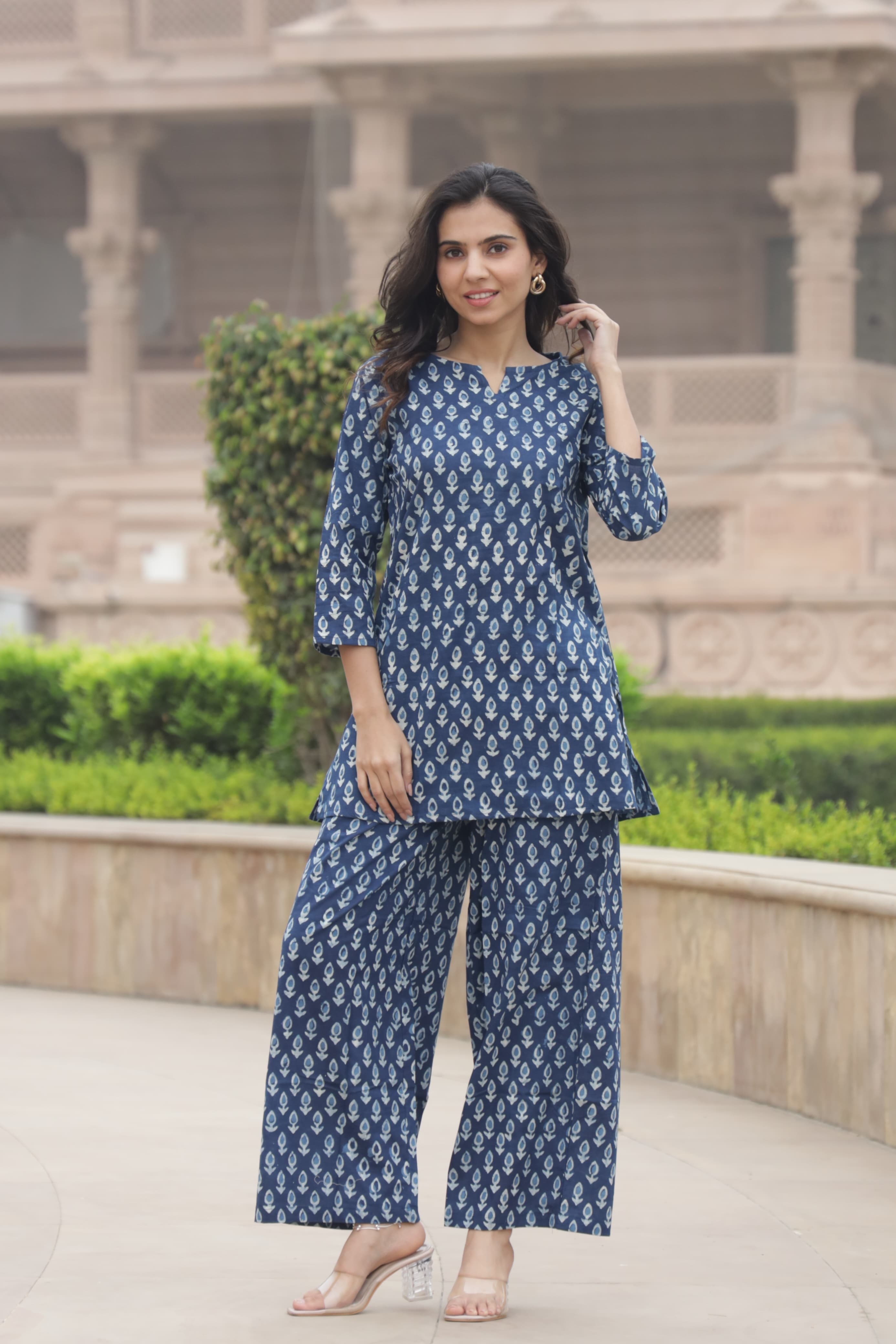 Classic Bagru Print Cotton Kurti Plazo Set Dress