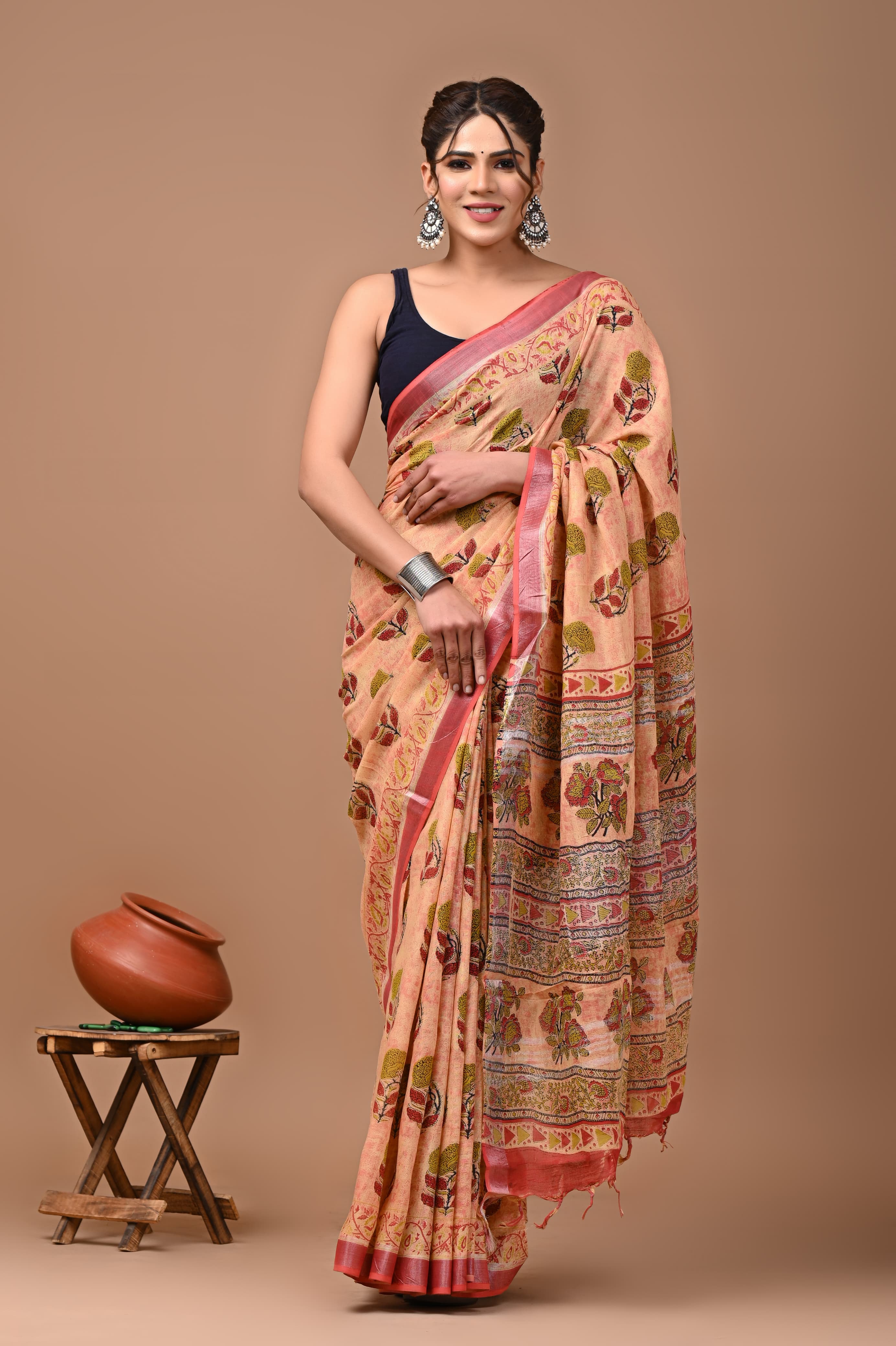 Linen Saree | Pure Handcrafted Natural Dye