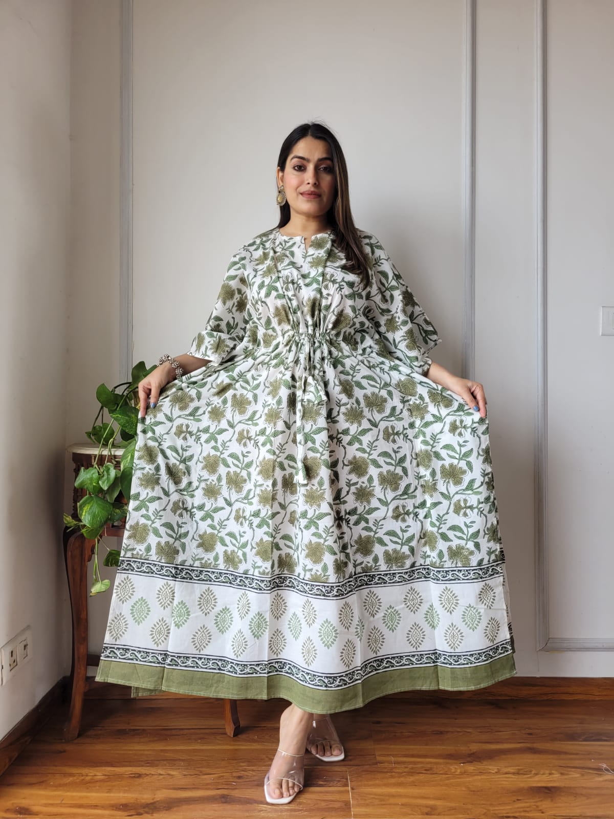 Women's Long Kaftan | Relaxed Fit Hand Block Printed