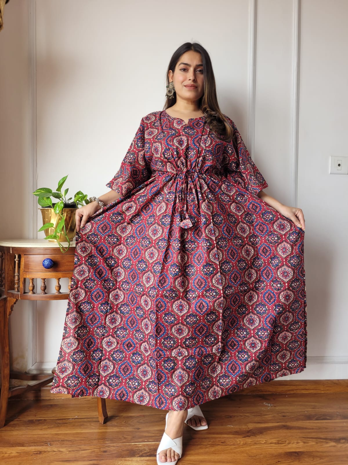 Women's Long Kaftan | Jaipur Hand Block Printed Cotton
