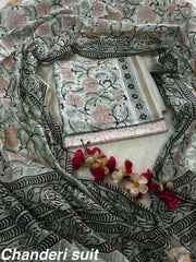 Traditional Hand Block Chanderi Silk Suit Fabric Set