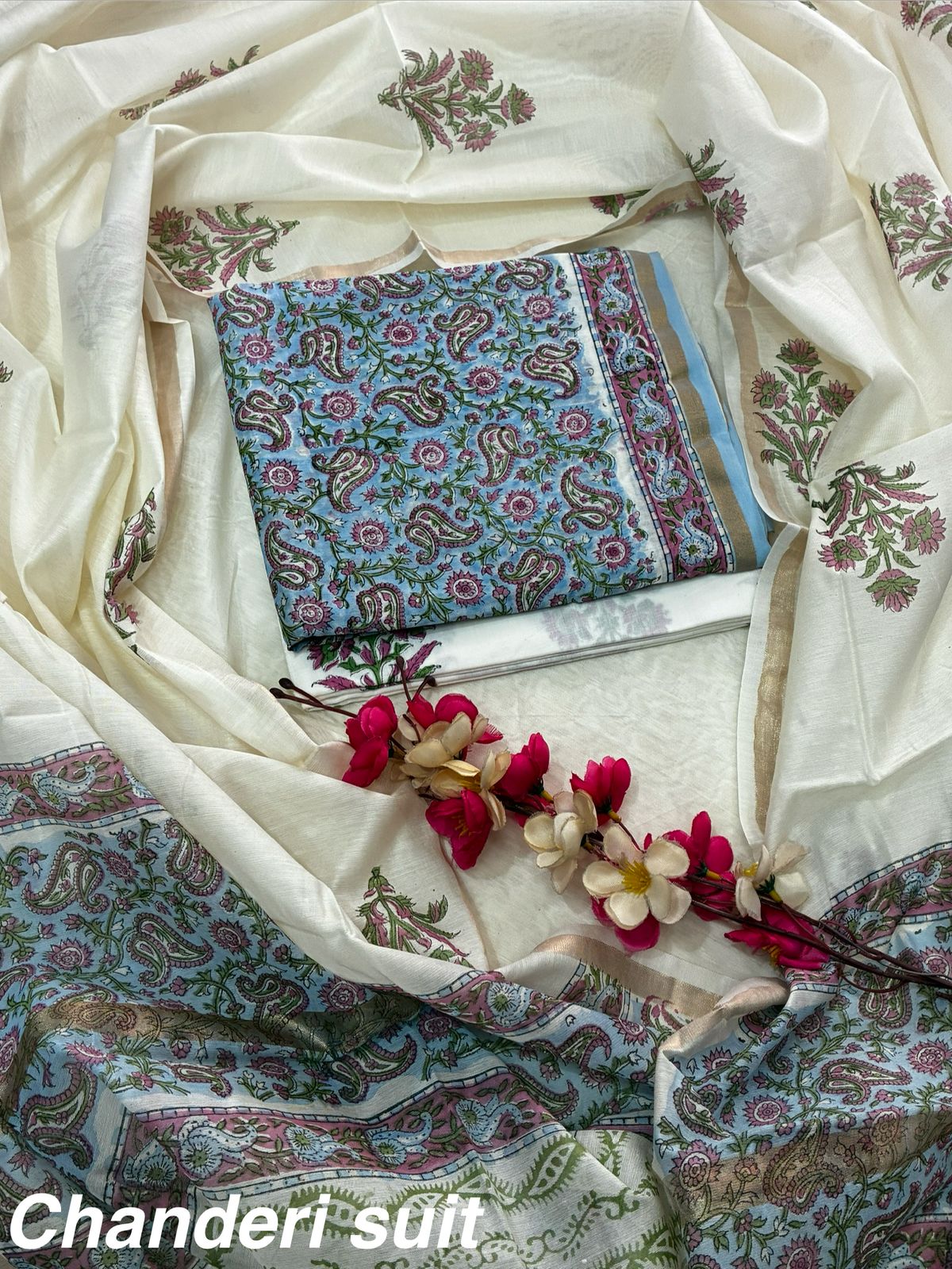 Heritage Hand Block Chanderi Silk Suit Dress Material