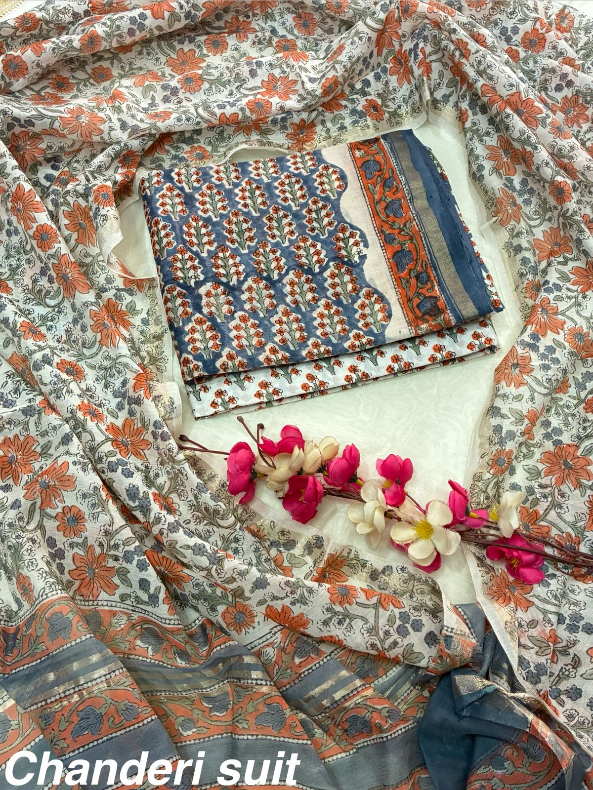 Luxury Chanderi Silk Suit  Hand Block Print Suit Dress Material