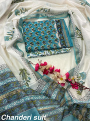 Material Designer Chanderi Silk Suit Dress Material Hand Block Collection