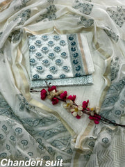 Exclusive Chanderi Silk Suit Hand Block Printed Dress Material