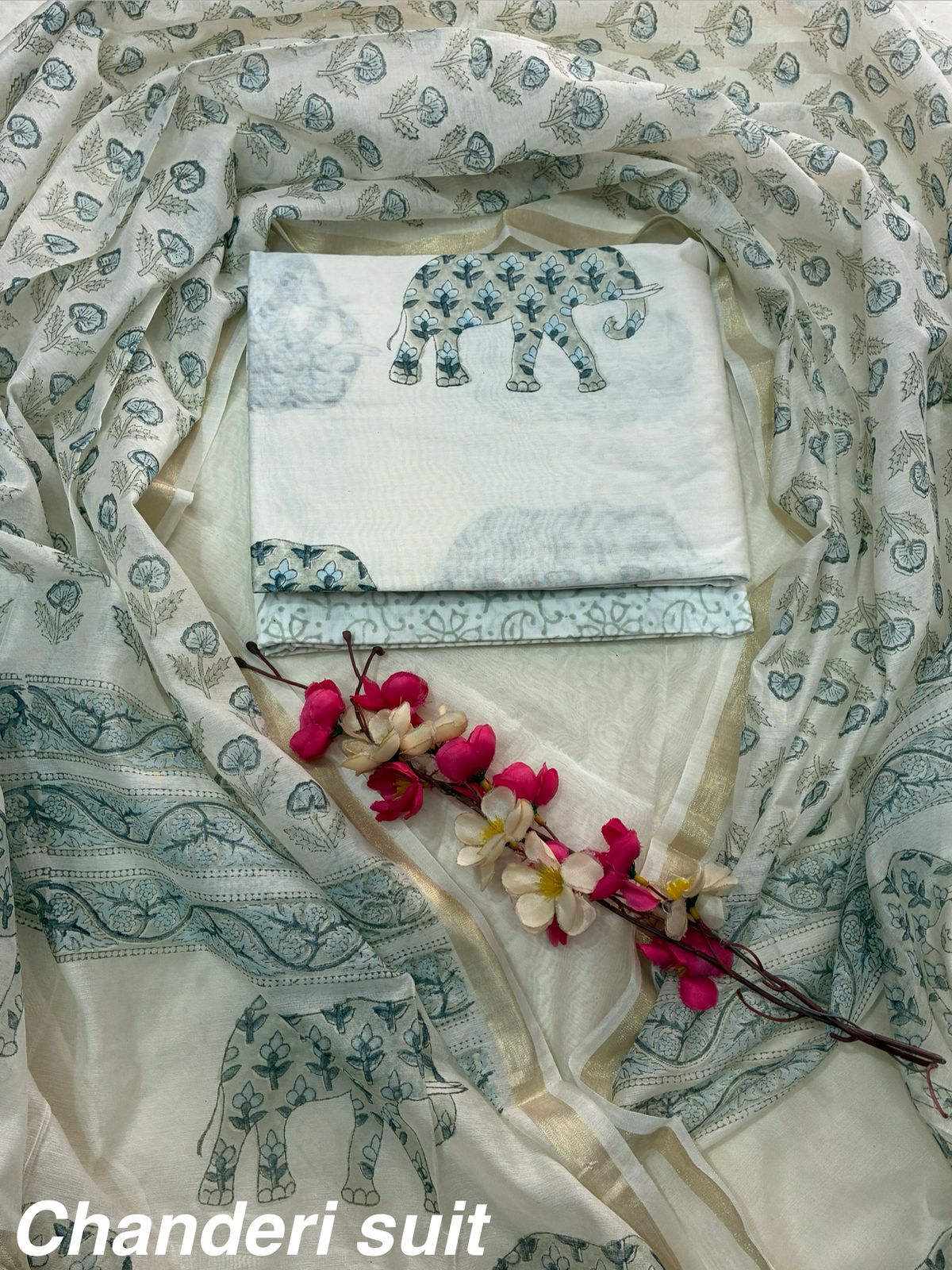 Traditional Bagru Print Chanderi Silk Suit Material