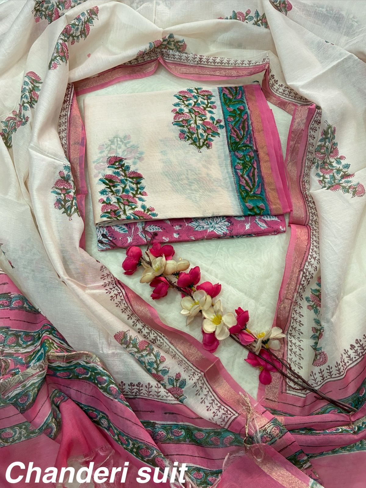 Elegant Chanderi Silk Suit Dress Material with Cotton Bottom