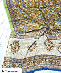 Double Diamond Chiffon Saree – Premium Hand Block Printed Saree with Blouse