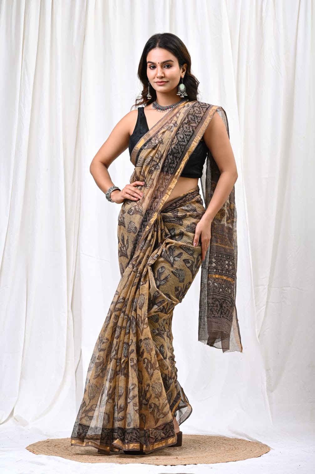 Elegant Kota Doriya Block Print Saree