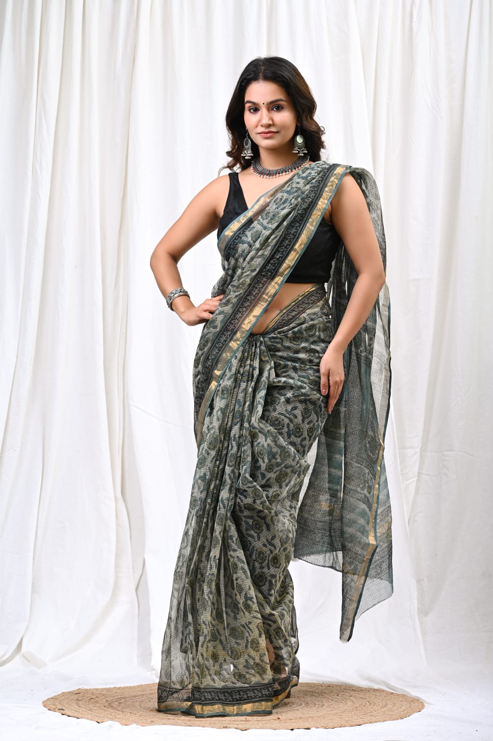 Block printed Kota Doria Saree