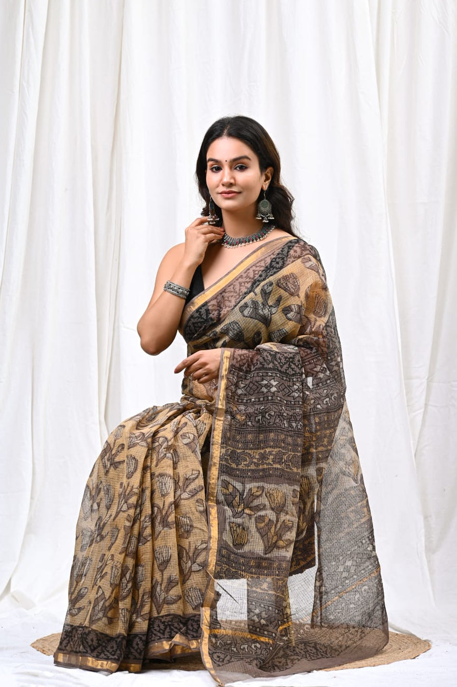 Elegant Kota Doriya Block Print Saree