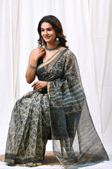 Block printed Kota Doria Saree