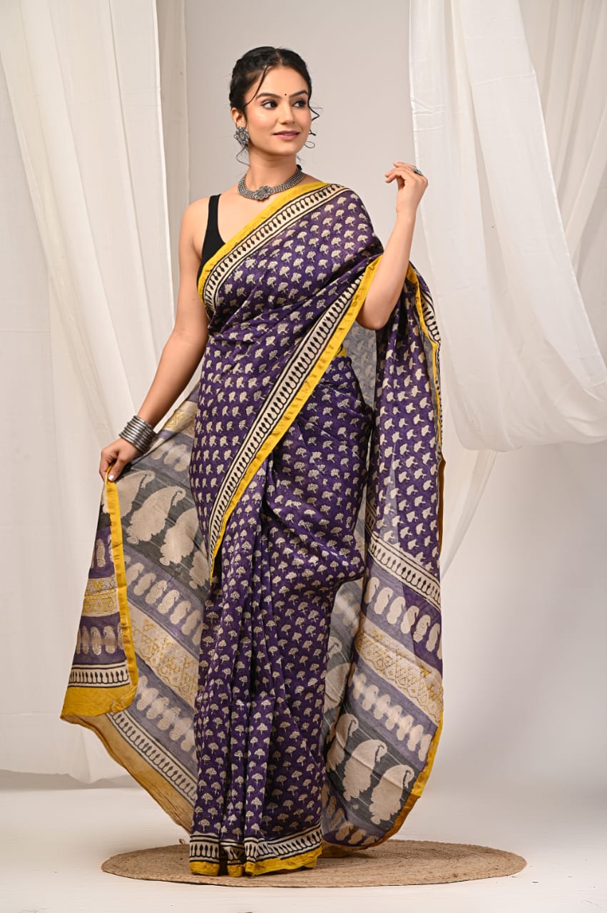 Exclusive Chanderi Silk Saree – Hand Block Print & Natural Colors