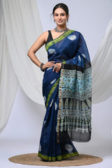 Royal Hand Block Printed Chanderi Silk Saree with Blouse