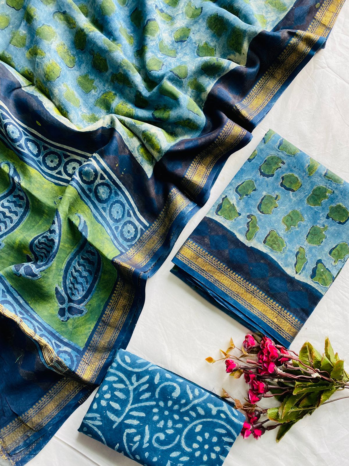 Traditional Maheshwari Suit with Natural Pomegranate Peel Dye & Hand Block Print