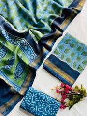 Traditional Maheshwari Suit with Natural Pomegranate Peel Dye & Hand Block Print