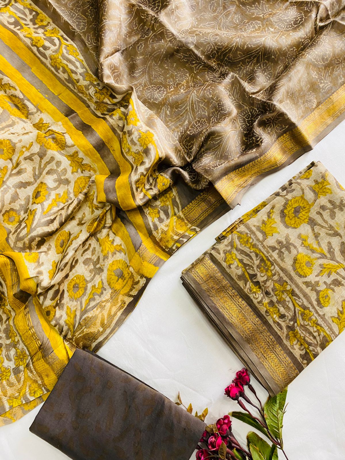 Exclusive Maheshwari Suit Set with Nashpal Natural Dye Ajrakh Print & Handcrafted Finish