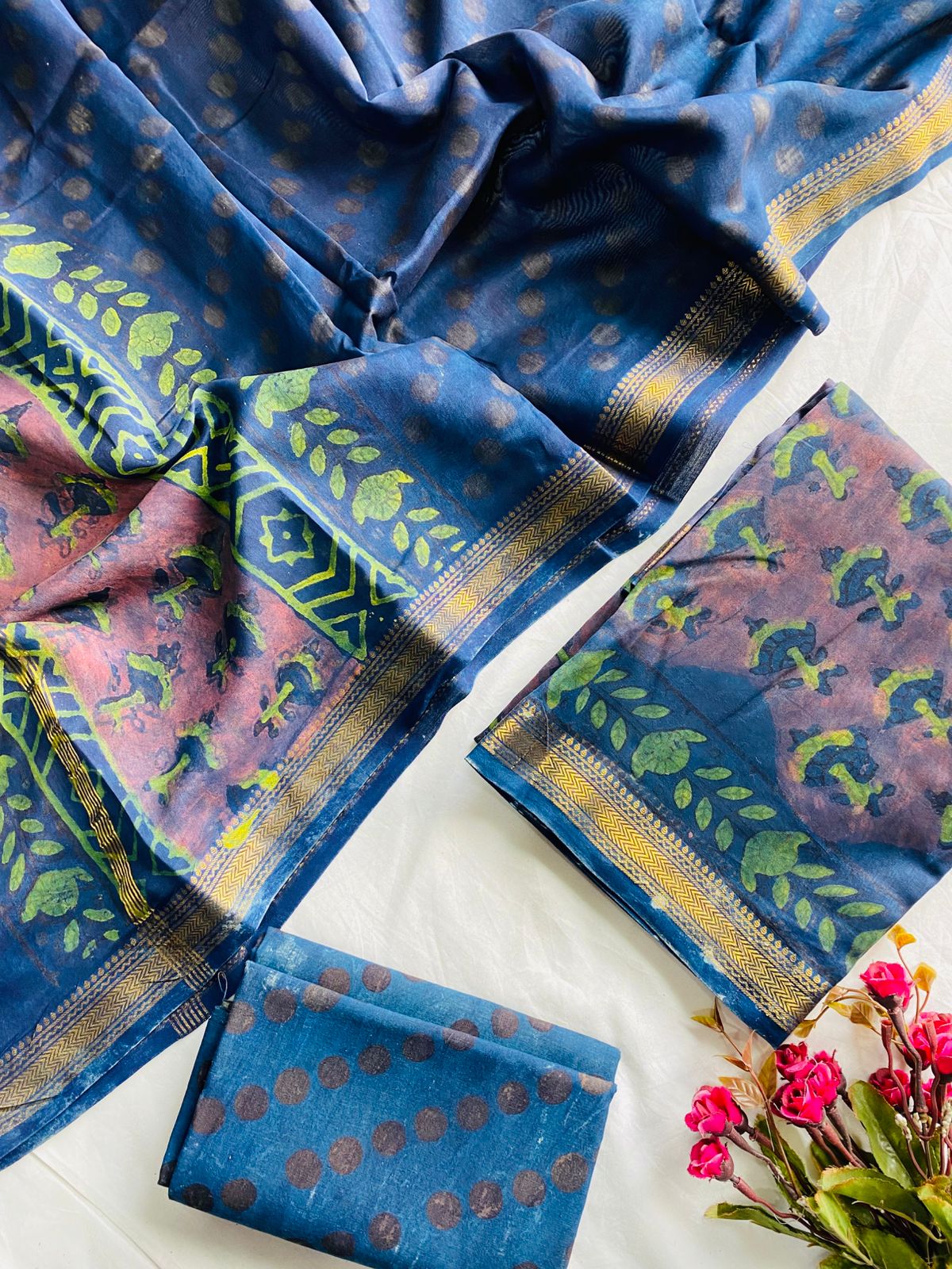Premium Maheshwari Suit with Artisan Hand Block Ajrakh Print & Natural Dye