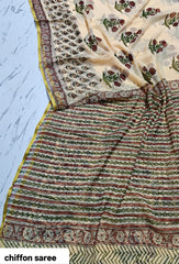 Double Diamond Chiffon Saree – Pure Hand Block Printed Elegant Party Wear Saree