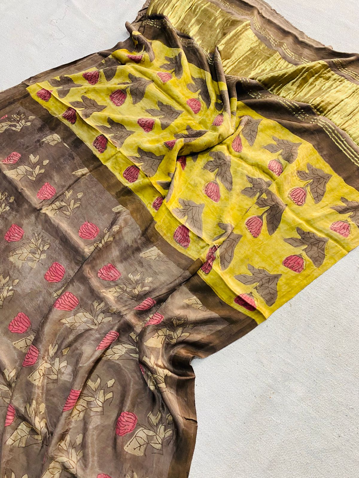 Pure Modal Gajji Silk Saree – Exclusive Bagru Ajrakh Print Luxury Saree