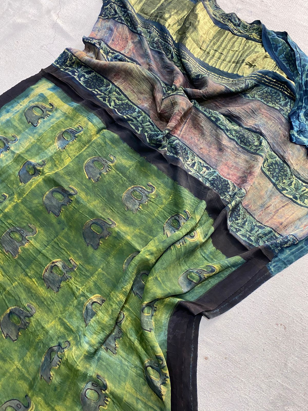 Pure Modal Gajji Silk Saree – Ayurvedic Dye Ajrakh Handblock Print Saree