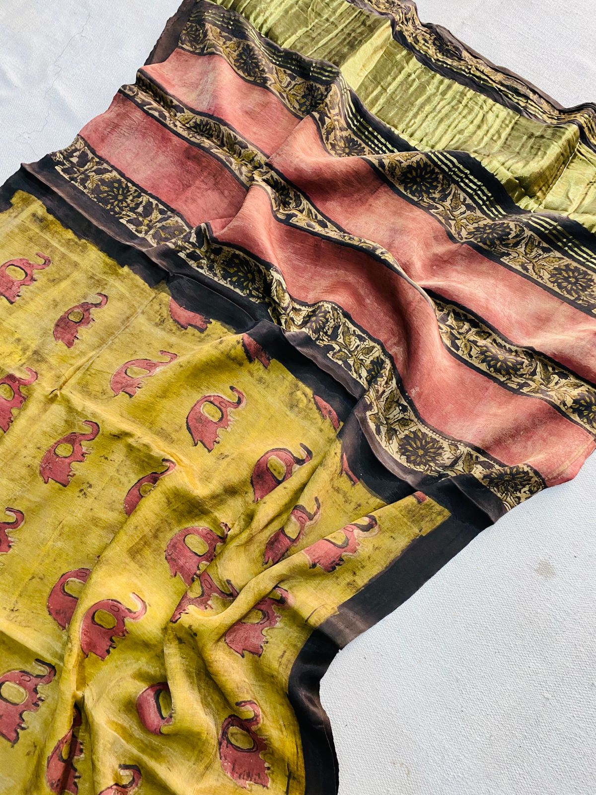 Pure Modal Gajji Silk Saree – Elegant Lagdi Patta Handblock Printed Saree