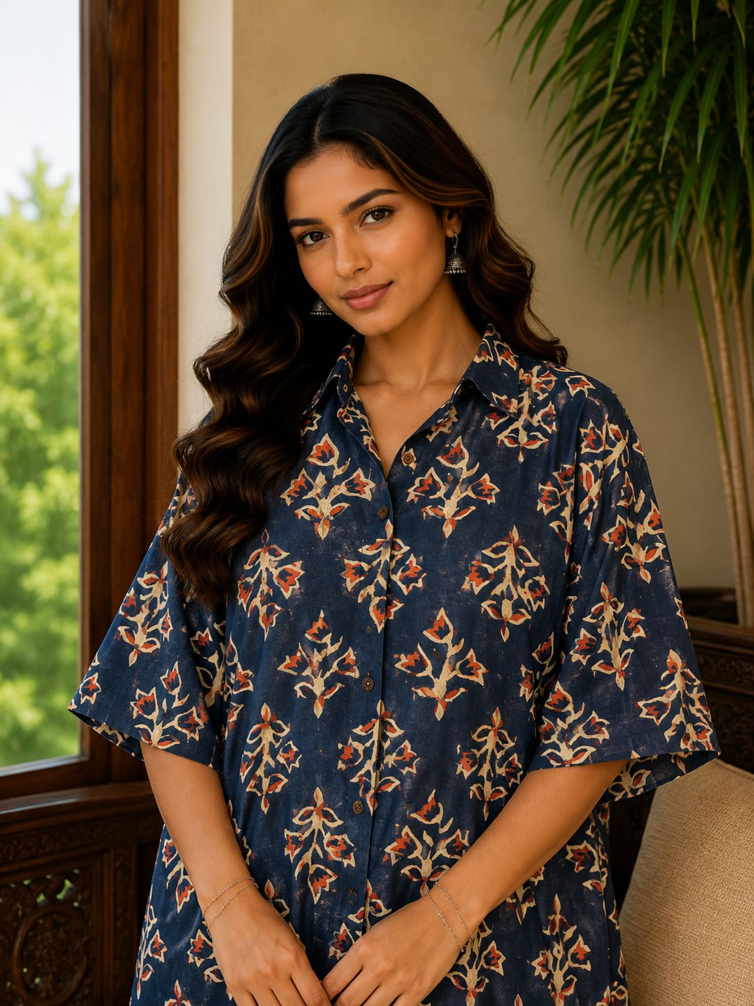 Women's Cotton Shirt Kaftan Top | Hand Block Printed