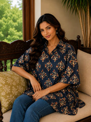 Women's Cotton Shirt Kaftan Top | Hand Block Printed