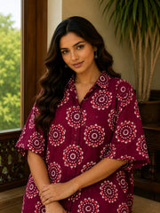 Women's Hand Block Printed Short Kaftan Top | Pure Cotton