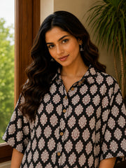 Women's Hand Block Print Shirt Top | Relaxed Fit Kaftan