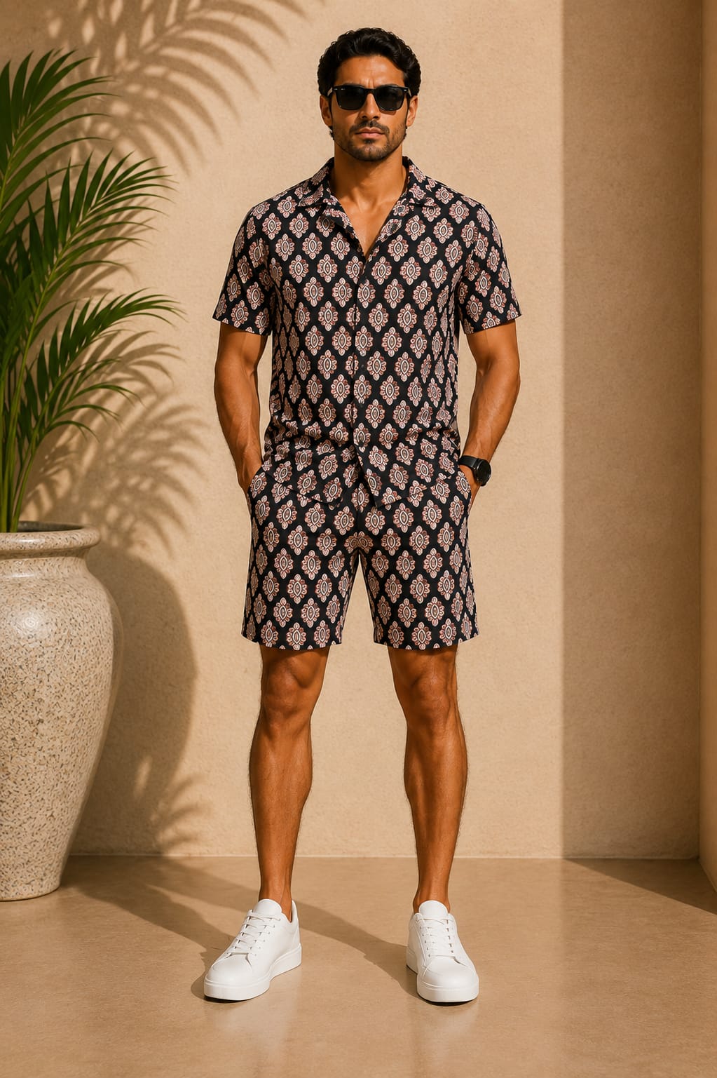 Men's Hand Block Print Cotton Shirt & Shorts Co-Ord Set