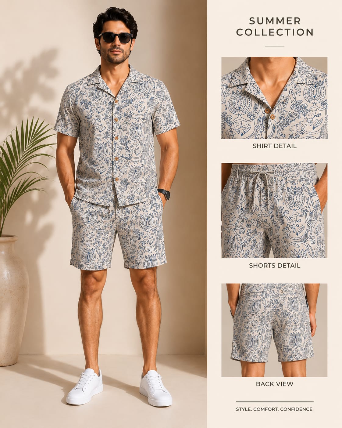 Stylish Men's Pure Cotton Shirt & Shorts Set