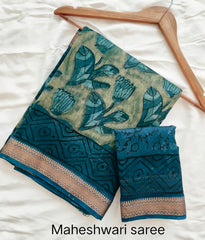Premium Hand Block Maheshwari Silk Saree