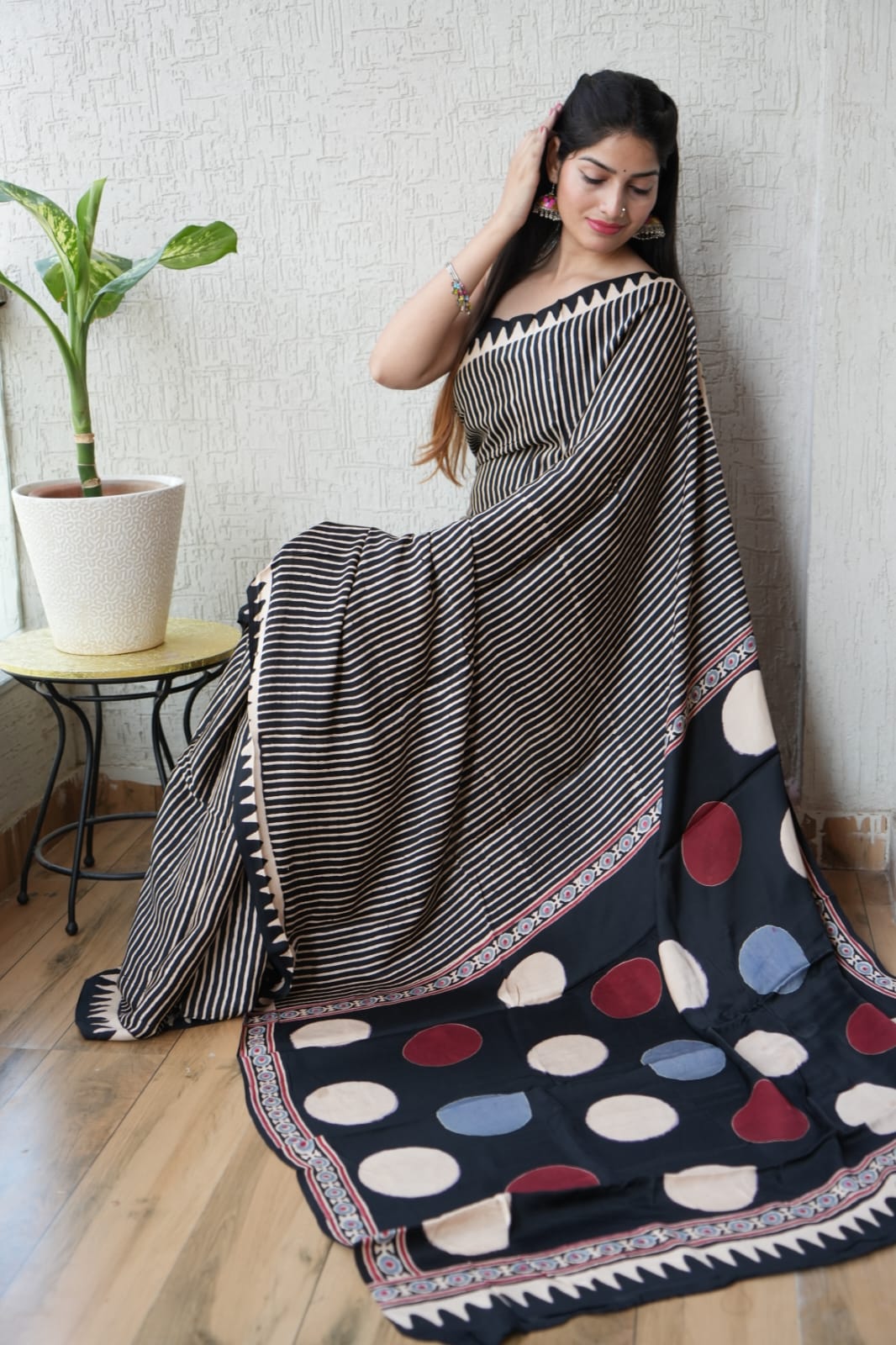 Exclusive Ajrakh Vanaspati Modal Silk Saree