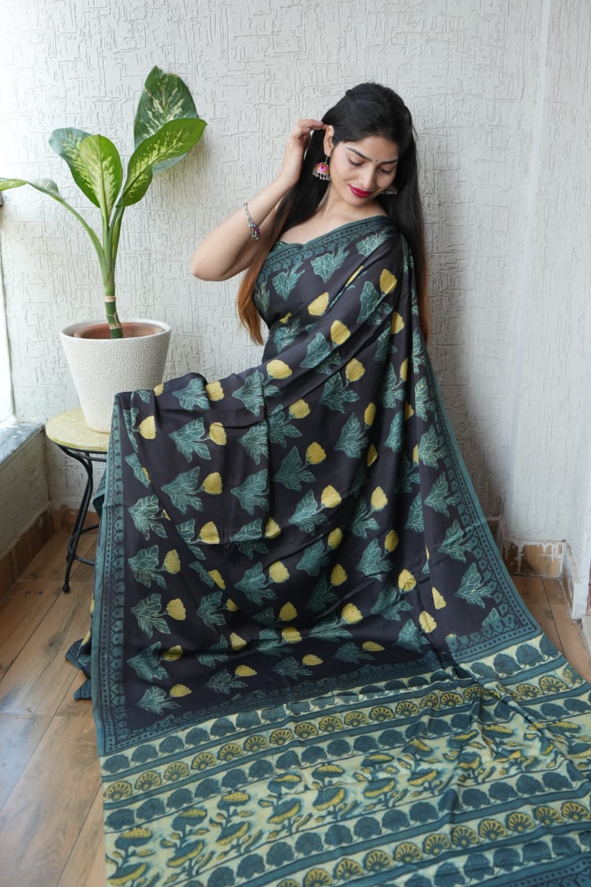 Natural Dye Ajrakh Modal Silk Saree