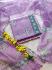 Women's Kota Doria Suit | Hand Block Printed Unstitched Suit Set