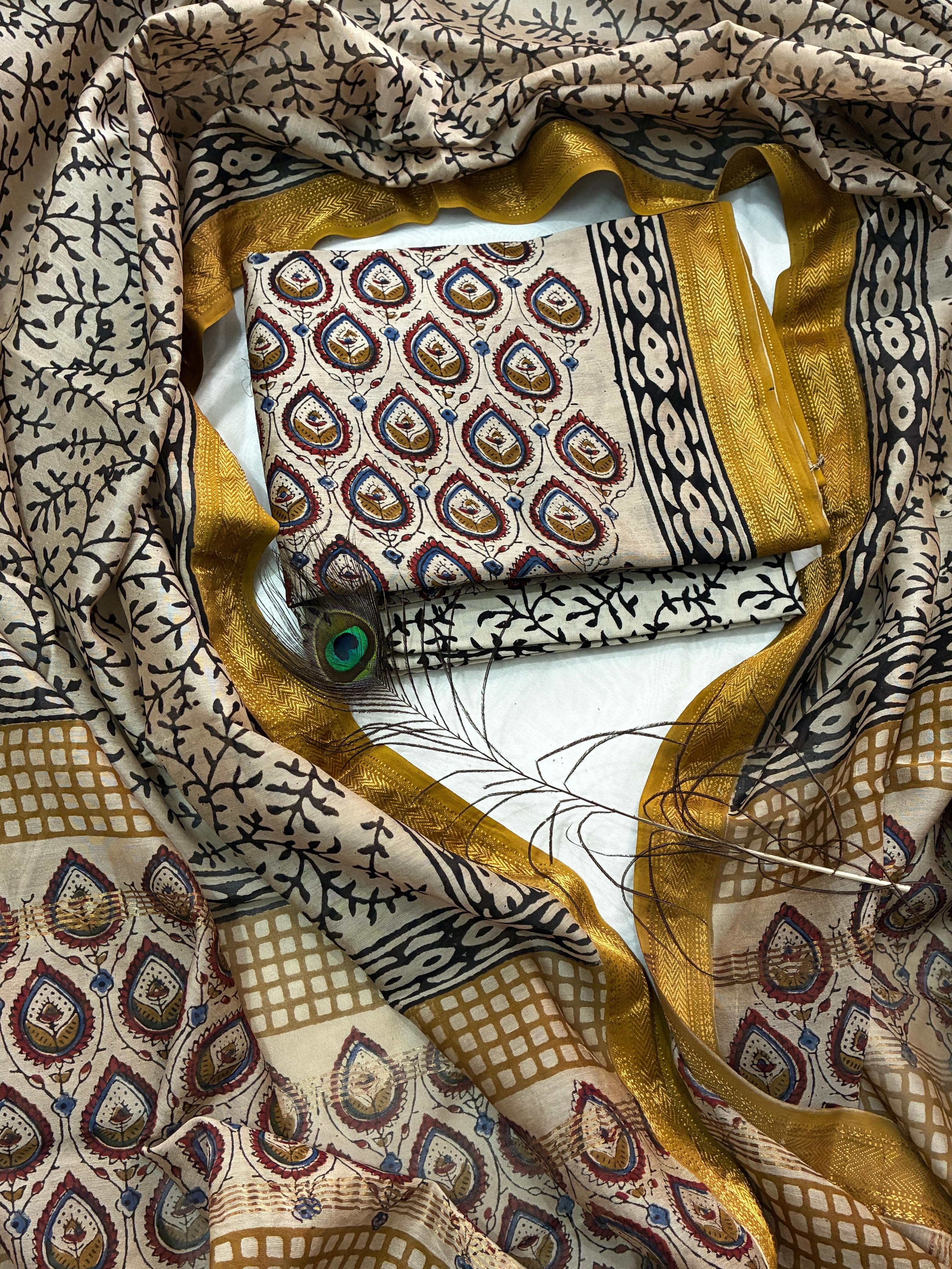 Women's Maheshwari Suit | Hand Block Printed Maheshwari Silk Suit
