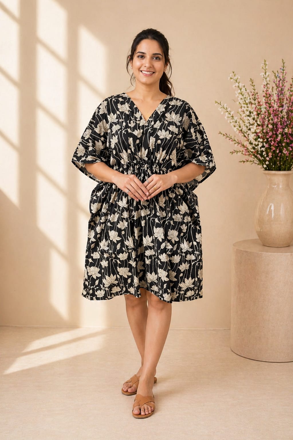 Women's Traditional Hand Block Printed Cotton Short Kaftan