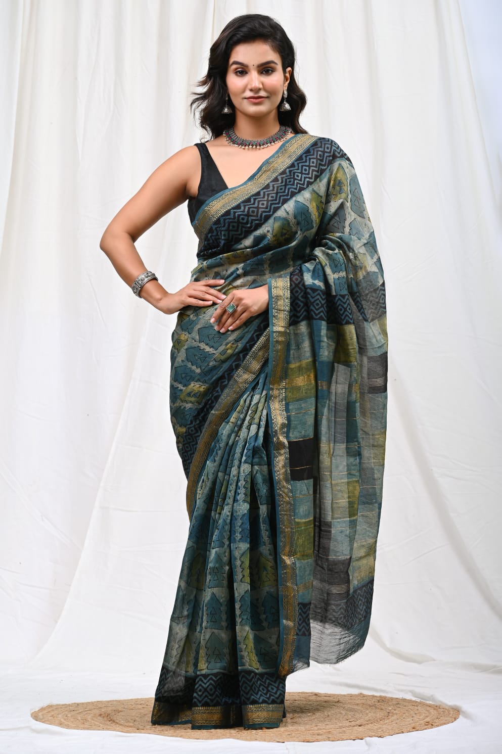 Exclusive Maheshwari Silk Saree – Hand Block Printed Elegance