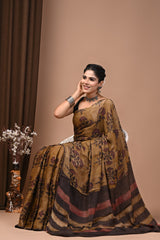 Pomegranate Dye Ajrakh Modal Silk Saree