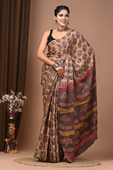 Premium Hand Block Ajrakh Modal Silk Saree