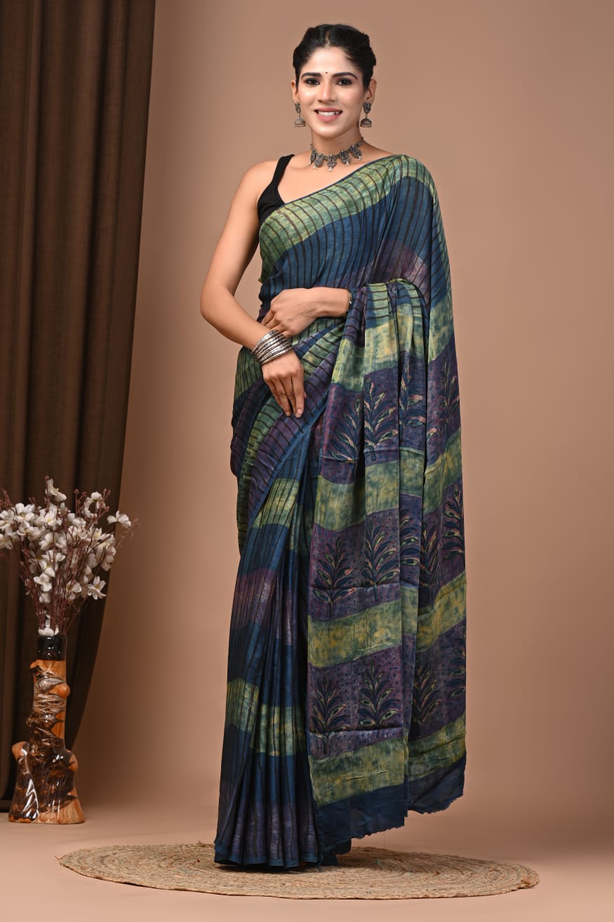 Natural Dye Ajrakh Pure Modal Silk Saree
