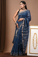 Premium Hand Block pure Maheshwari Silk Saree