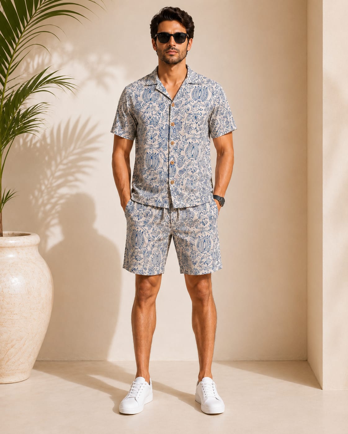 Stylish Men's Pure Cotton Shirt & Shorts Set