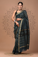 Pure Maheshwari Silk Hand Block Saree