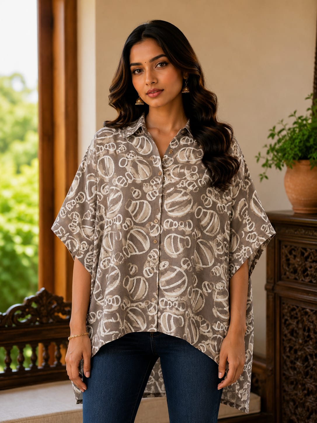 Women's Designer Pure Cotton Kaftan Shirt Top