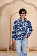 Men's Hand Block Printed Cotton Short Kurta with Wooden Buttons