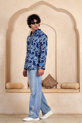 Men's Hand Block Printed Cotton Short Kurta with Wooden Buttons