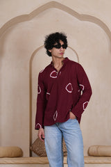 Men's Round Collar Hand Block Printed Cotton Short Kurta