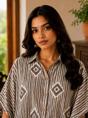 Women's Casual Cotton Hand Block Print Shirt Top